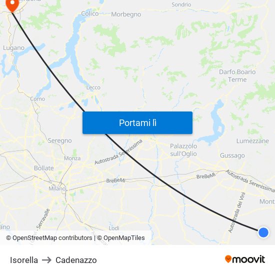 Isorella to Cadenazzo map