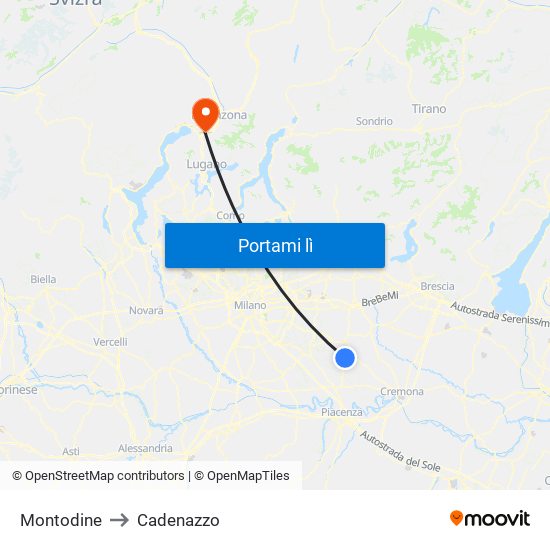 Montodine to Cadenazzo map