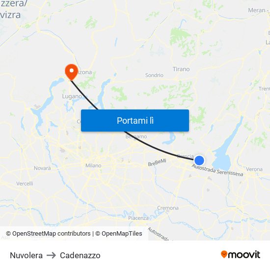 Nuvolera to Cadenazzo map