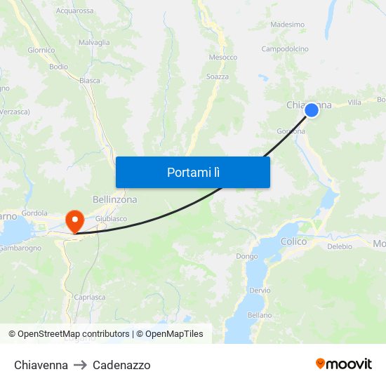 Chiavenna to Cadenazzo map