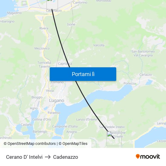 Cerano D' Intelvi to Cadenazzo map