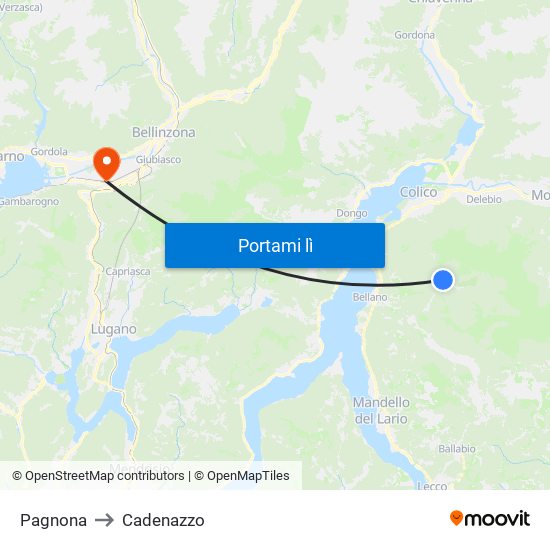 Pagnona to Cadenazzo map