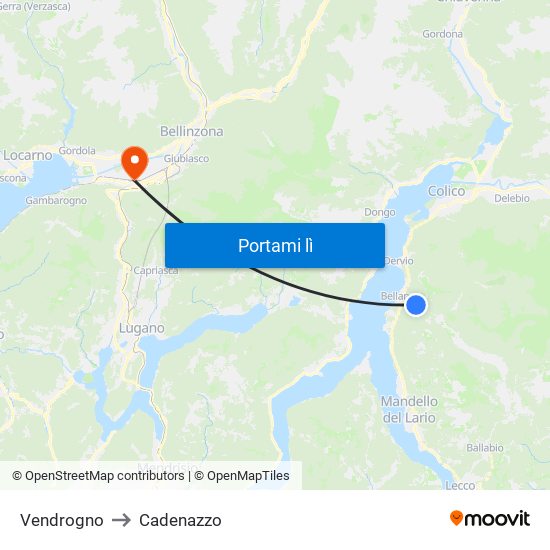 Vendrogno to Cadenazzo map