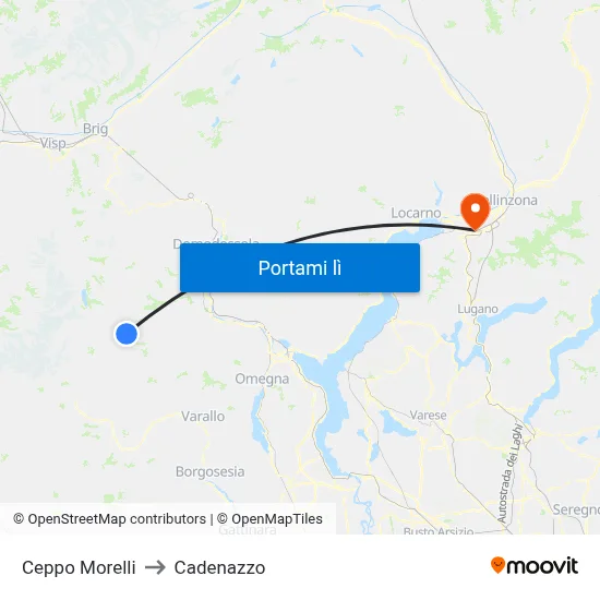 Ceppo Morelli to Cadenazzo map