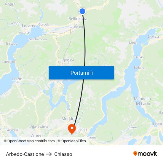 Arbedo-Castione to Chiasso map