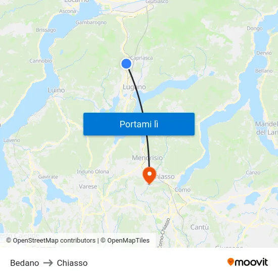 Bedano to Chiasso map