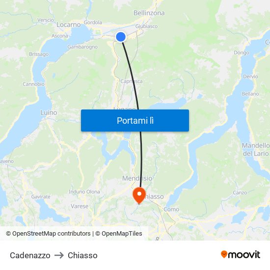 Cadenazzo to Chiasso map