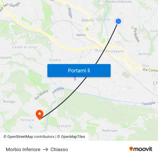 Morbio Inferiore to Chiasso map