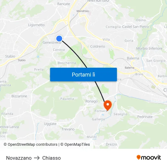 Novazzano to Chiasso map