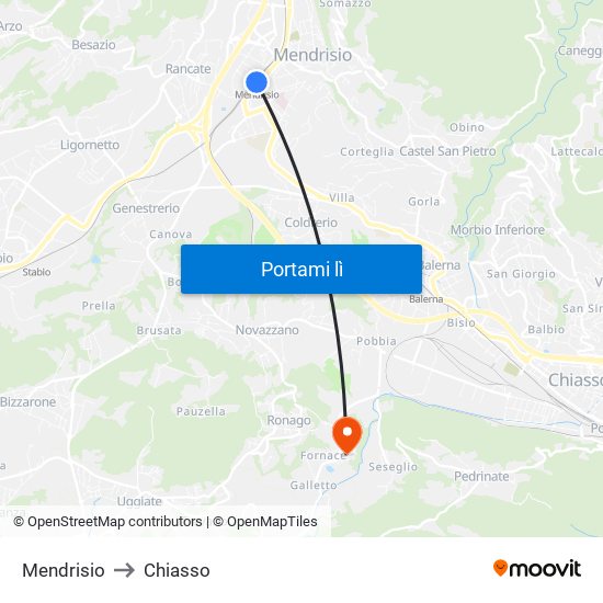 Mendrisio to Chiasso map