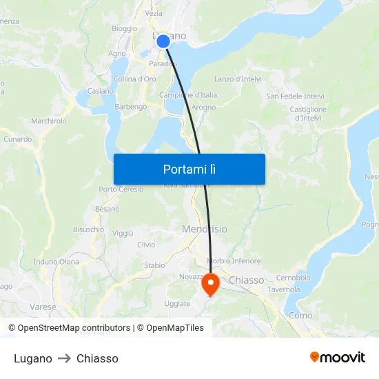 Lugano to Chiasso map