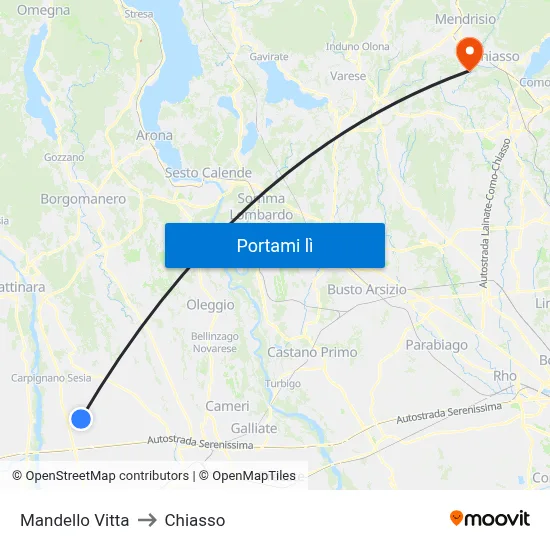 Mandello Vitta to Chiasso map