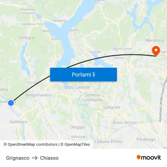 Grignasco to Chiasso map