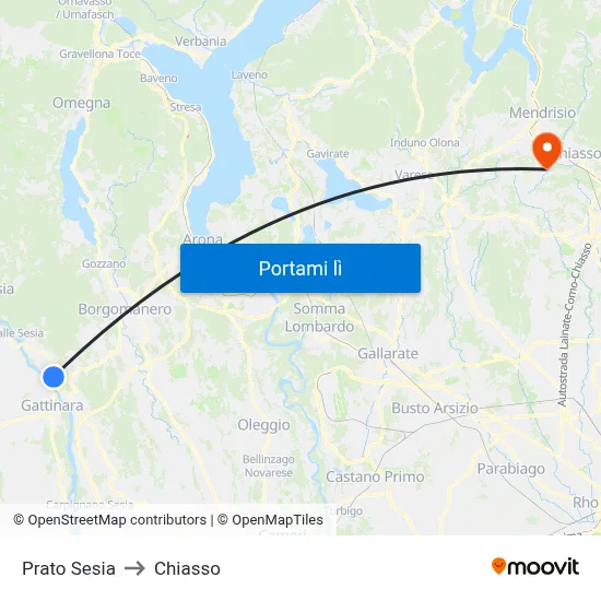 Prato Sesia to Chiasso map