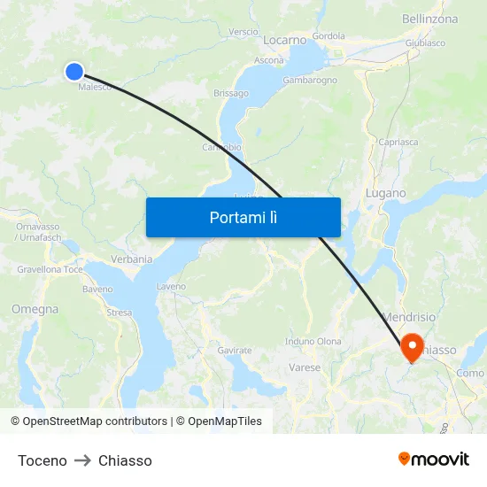Toceno to Chiasso map