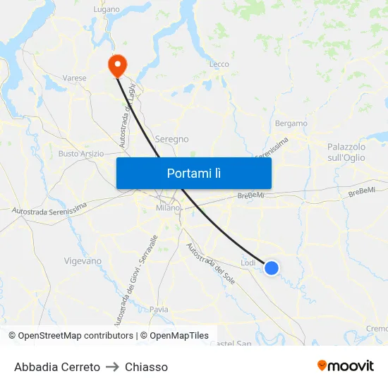 Abbadia Cerreto to Chiasso map
