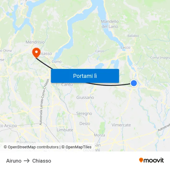 Airuno to Chiasso map