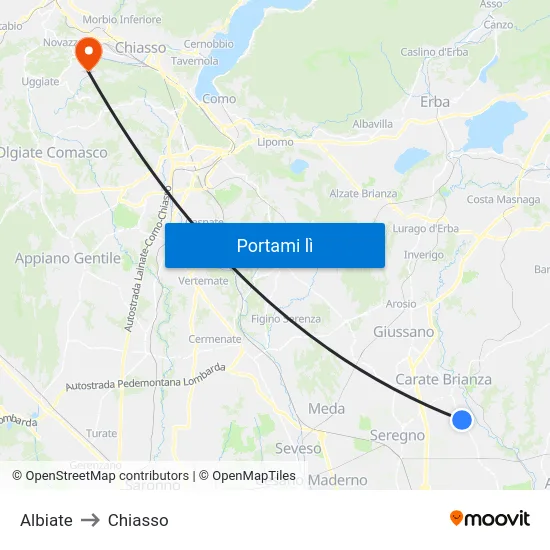 Albiate to Chiasso map