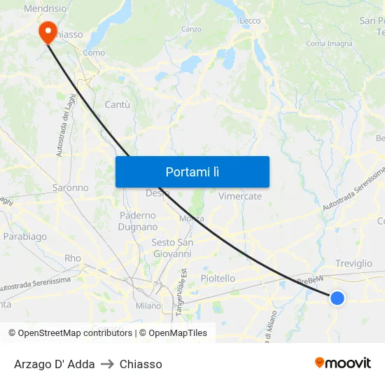 Arzago D' Adda to Chiasso map