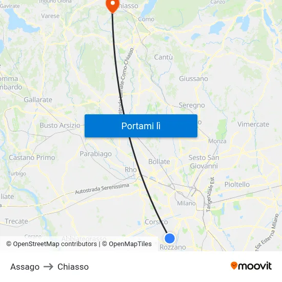 Assago to Chiasso map