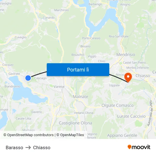 Barasso to Chiasso map