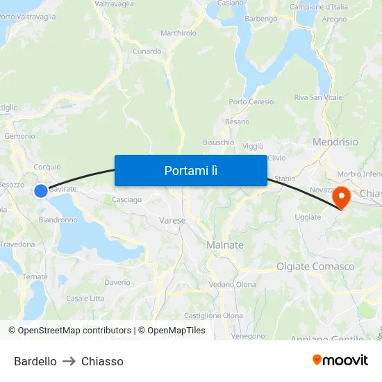 Bardello to Chiasso map