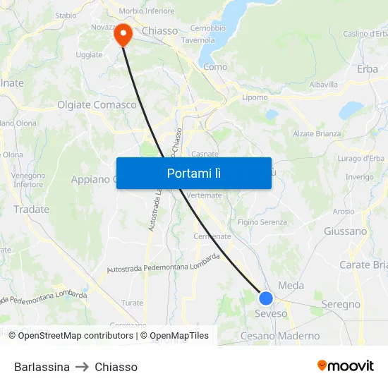 Barlassina to Chiasso map