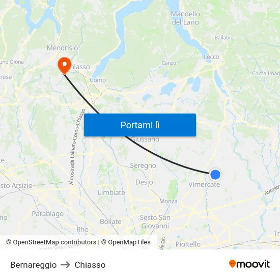 Bernareggio to Chiasso map