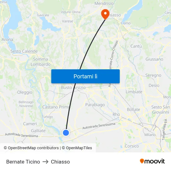 Bernate Ticino to Chiasso map