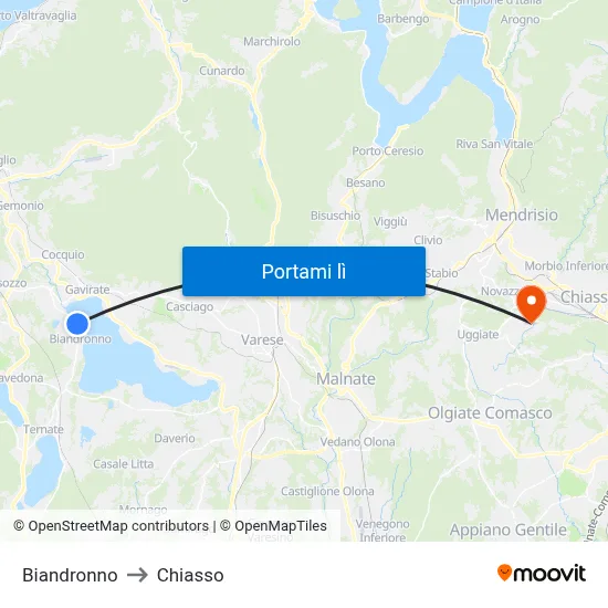 Biandronno to Chiasso map