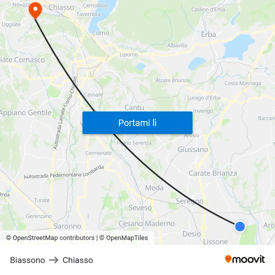 Biassono to Chiasso map