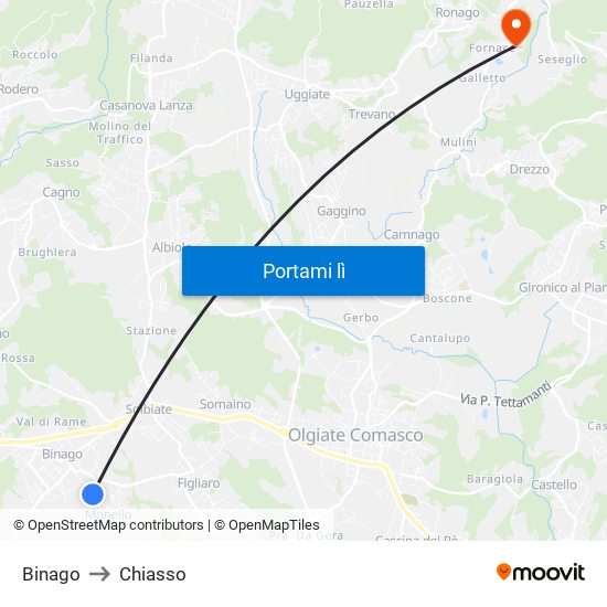 Binago to Chiasso map