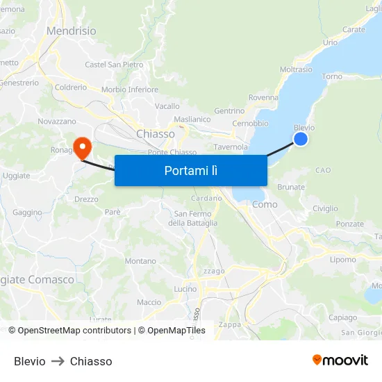 Blevio to Chiasso map