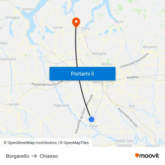 Borgarello to Chiasso map
