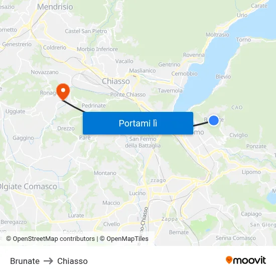 Brunate to Chiasso map