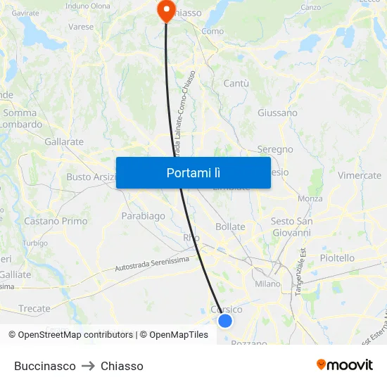 Buccinasco to Chiasso map