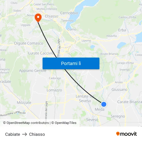 Cabiate to Chiasso map