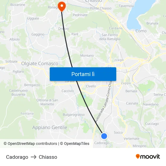 Cadorago to Chiasso map