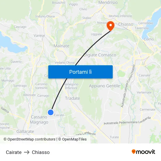 Cairate to Chiasso map
