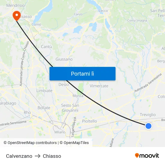 Calvenzano to Chiasso map