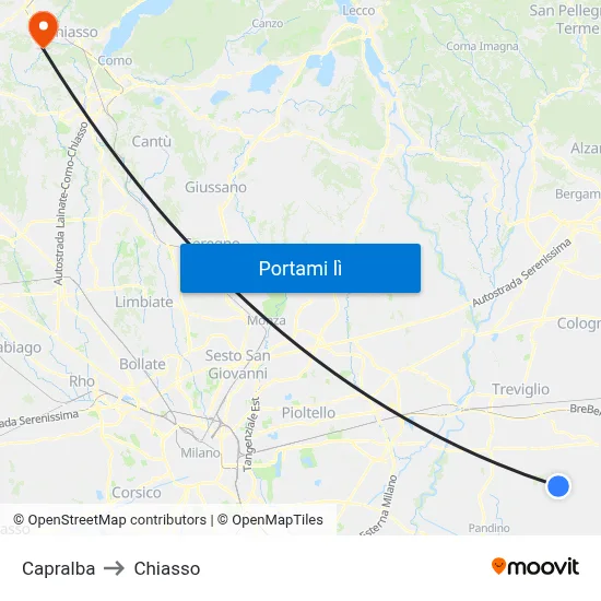 Capralba to Chiasso map