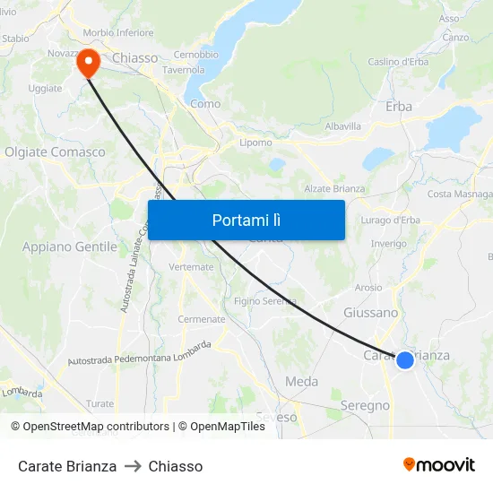 Carate Brianza to Chiasso map