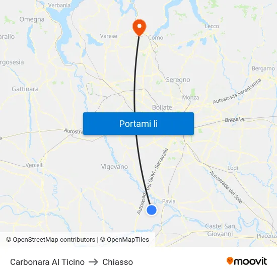 Carbonara Al Ticino to Chiasso map