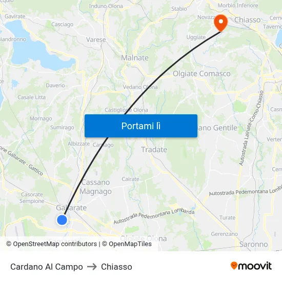 Cardano Al Campo to Chiasso map