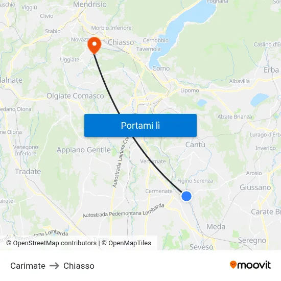 Carimate to Chiasso map