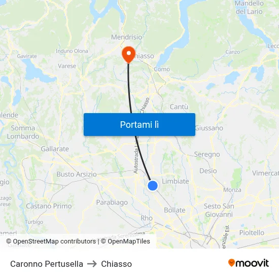 Caronno Pertusella to Chiasso map