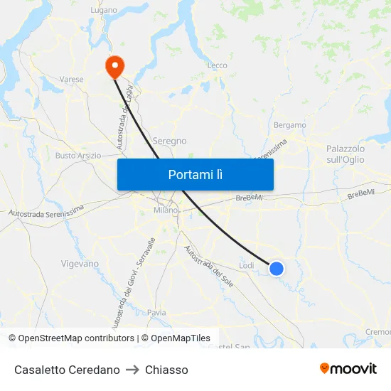 Casaletto Ceredano to Chiasso map