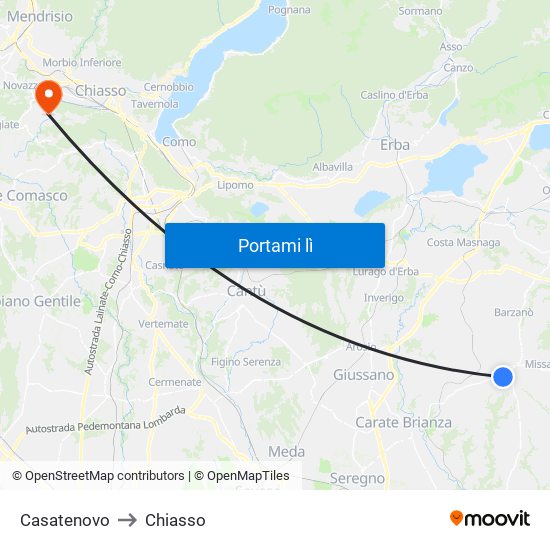 Casatenovo to Chiasso map