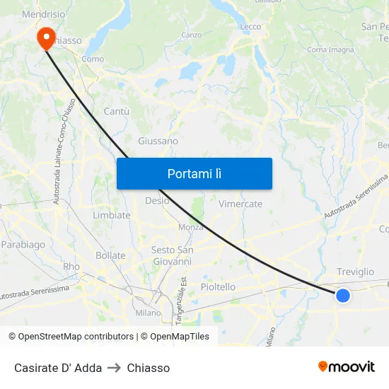 Casirate D' Adda to Chiasso map