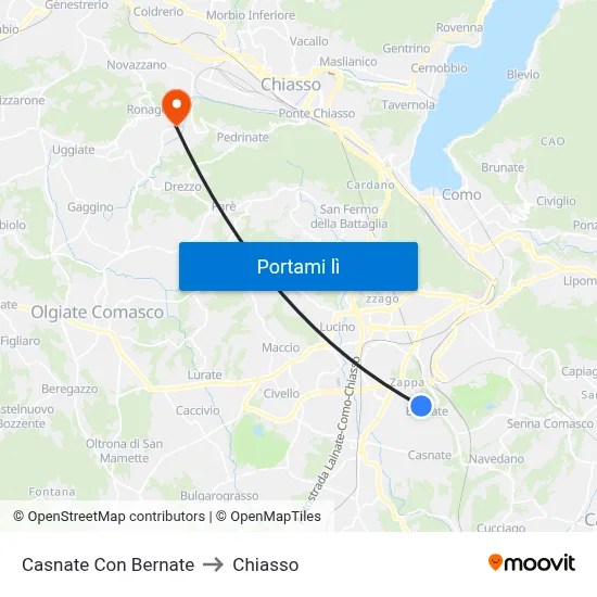 Casnate Con Bernate to Chiasso map